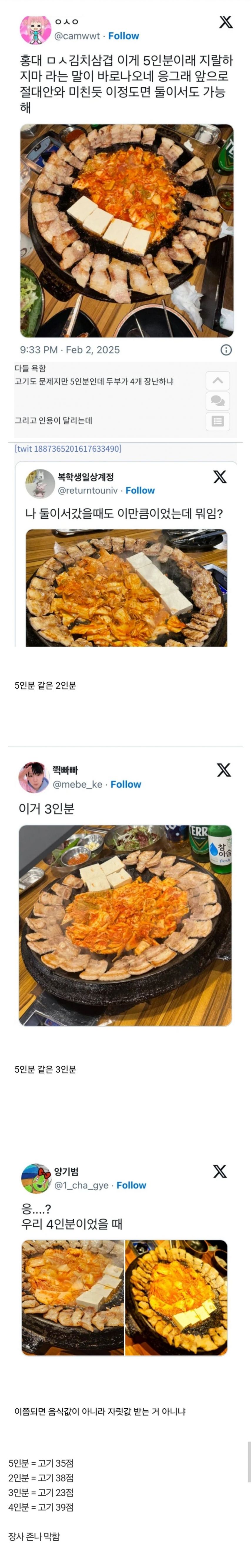 홍대 식당 논란의 5인분