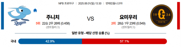 6월 1일 NPB 주니치 vs 요미우리